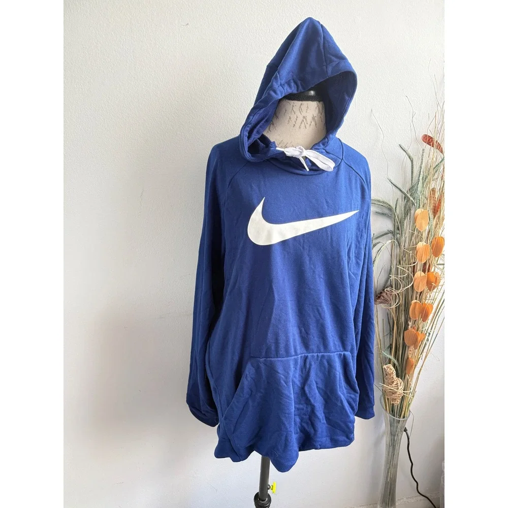 Nike‎ Mens Dri-FIT Hoodie Royal Blue White Swoosh Logo Pullover XL